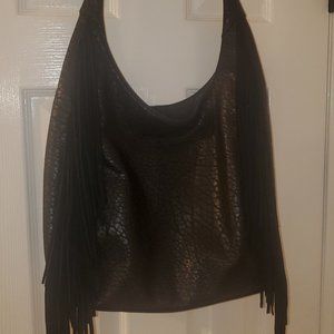Faux Leather Fun Fringe Black Hobo Bag by Diophy